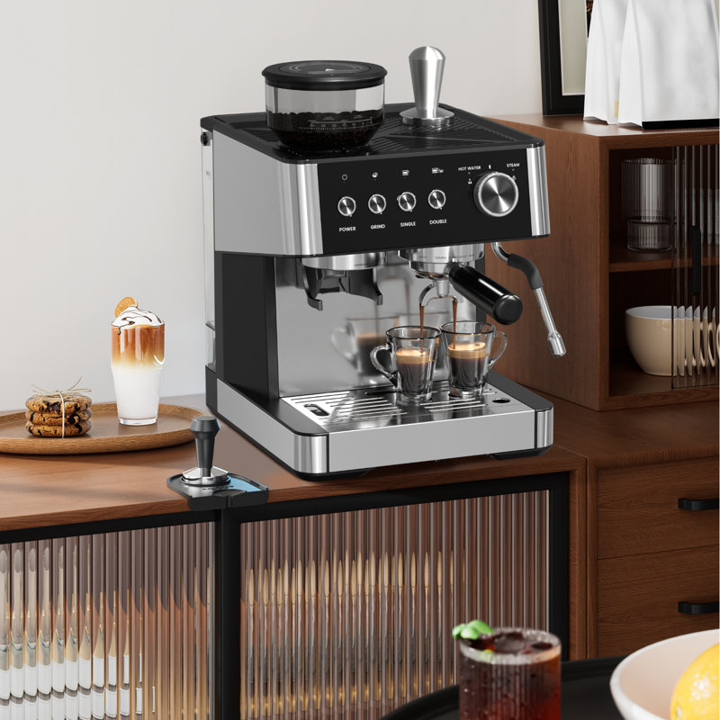 Machine à espresso professionnelle à 20 barres avec moulin intégré - Extraction de précision, buse à lait intégrée pour cappuccinos / lattes et conception compacte.