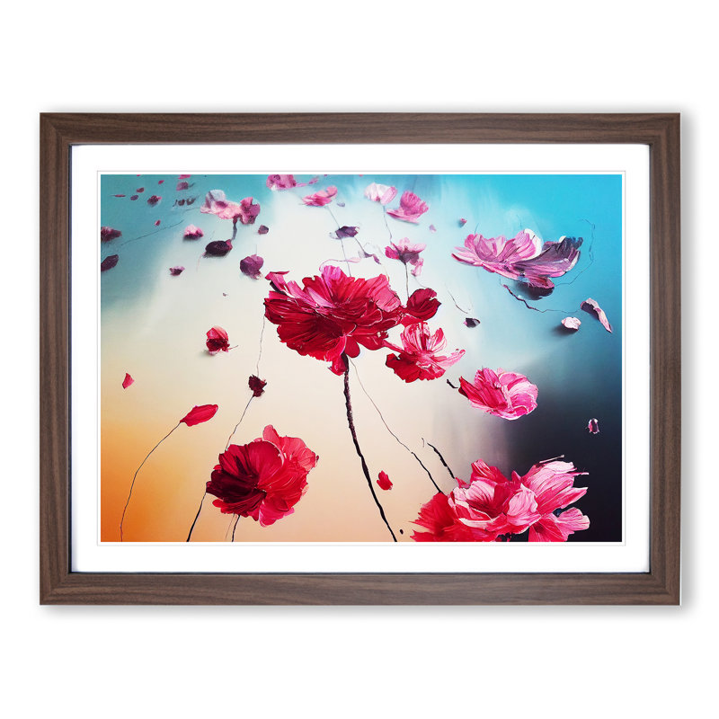 Ethereal Modern Flowers - Framed Print, 34cm H x 46cm W x 2cm D, Walnut
