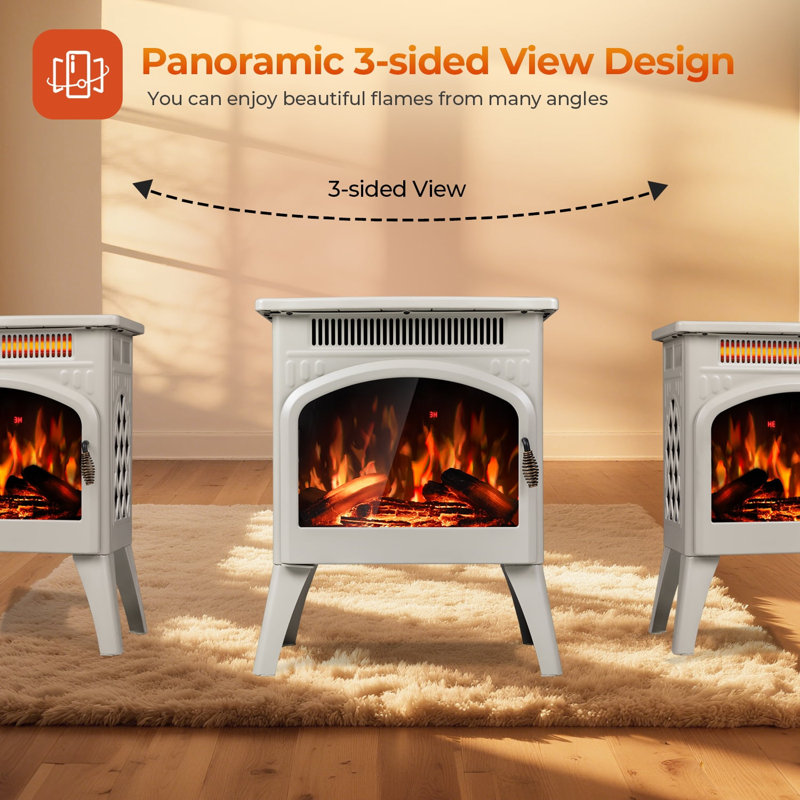 "17" Electric Fireplace Heater With Remote – Cathedral Design, Customizable Flame & Log Colors, Adjustable Brightness/heat, Overheat Protection (beige)