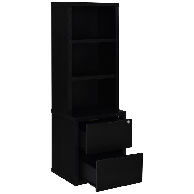 Bibliothèque noire à 3 tablettes avec tiroir verrouillable, finition grain de bois de manguier, bois d'ingénierie, placage stratifié Scratch, idéale pour l'espace de vie principal, 19,83 po de profondeur, 15,19 de largeur, 62,95 de hauteur, 59,26 po
