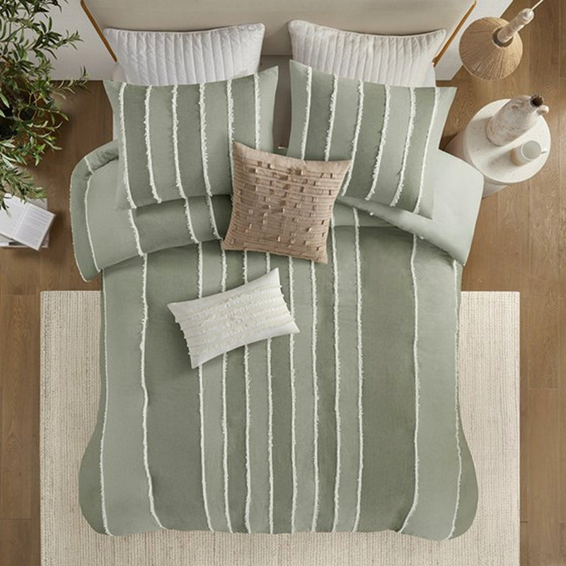 Housse de couette 100% coton à rayures blanches pour lit très grand / très grand avec garniture