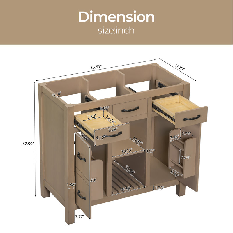 Base de meuble-lavabo simple 35,51 po seulement, Bois