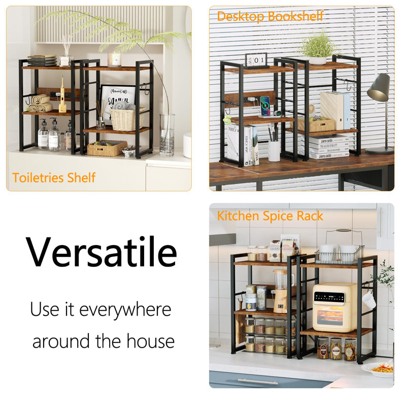 Rustic Brown Industrial Display Shelf With Charging Station, Stackable Organizer For Living Room/Bedroom