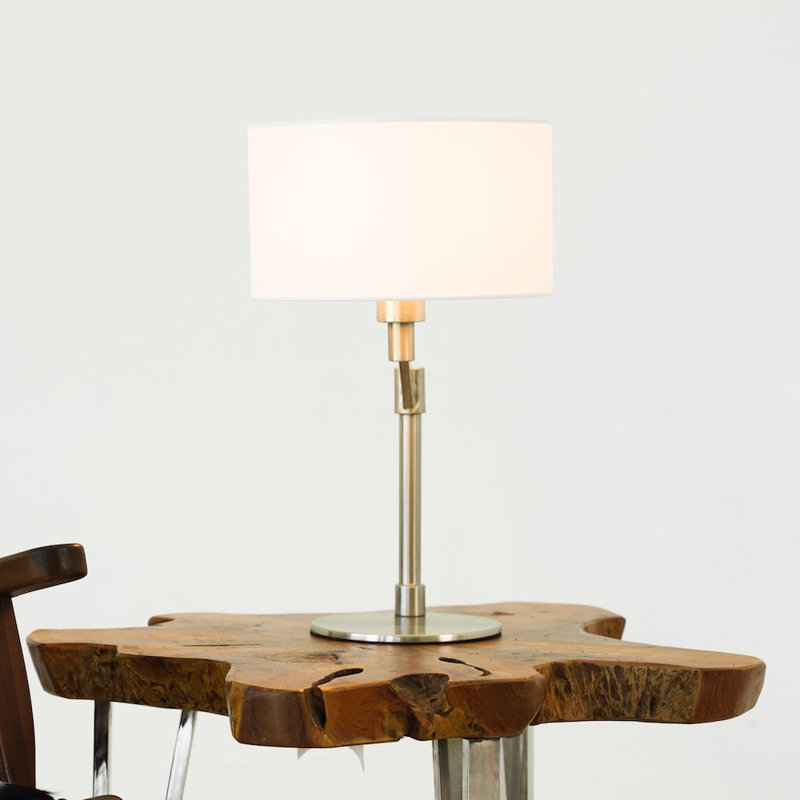 Horizon Brushed Nickel Table Lamp with On/Off Switch Curved Metal Base Linen Shade