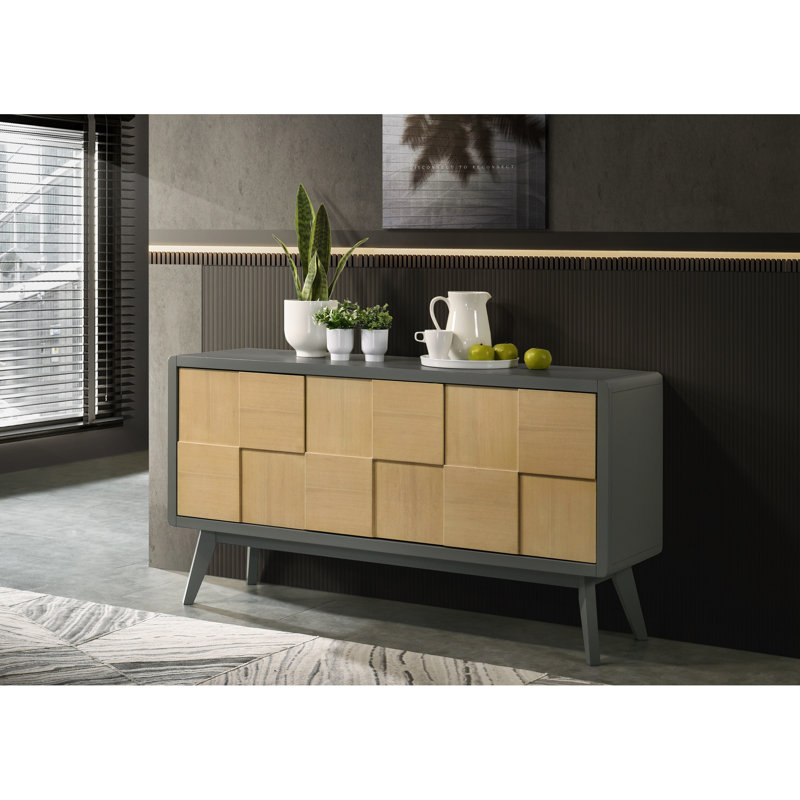 Grey & Natural Finish Server With Space - Practical For Your Home And Elegant Storage Choice