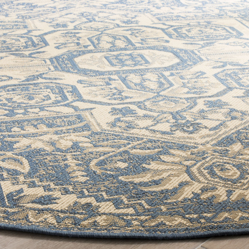 Donivin Linden 100 Performance Oriental Indoor/Outdoor Area Rug, Round 6'7"