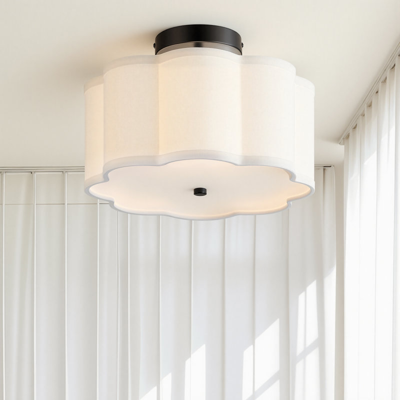 Plafonnier semi-encastré en tissu 3 lumières Tekamah, Noir mat, H 6,9 po x l 12,6 po x P 12,6 po