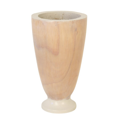 14"T WOOD VASE - WHITE AND LIGHT BROWN