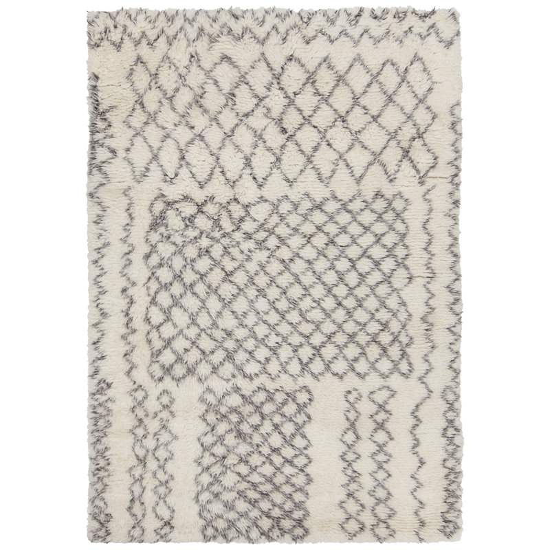 Tapis ivoire/gris noué la à la main Altamont, Rectangle 5 pi x 7 pi 6 po