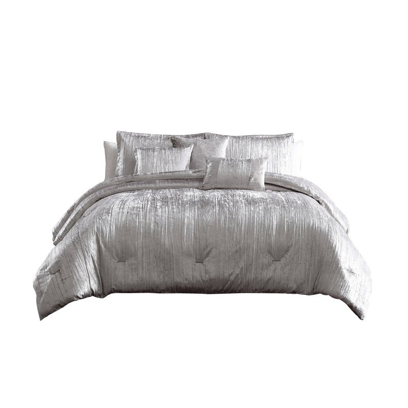 Ensemble d'édredon en tissu argenté 7 pièces , Grand édredon et 6 pièces supplémentaires