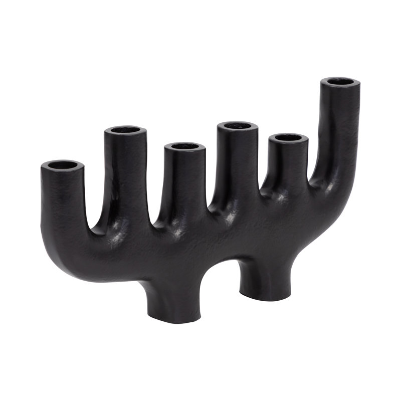 Pillar Holder & Taper Holder Metal Wood Sculptural Silhouette Modern Home Office Bedroom Living Room - 7" Black