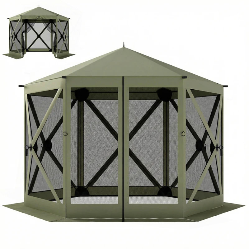 Spacieux auvent de camping avec abri de jardin pour 6 à 8 personnes avec installation facile et protection UPF30 +, Green