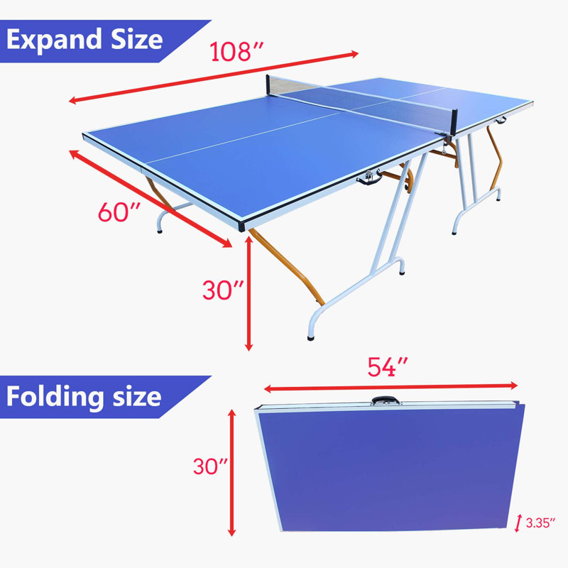 Beyong Foldable Table Tennis Table (Paddles Included), Light Blue, 30" H x 108" L x 60" D