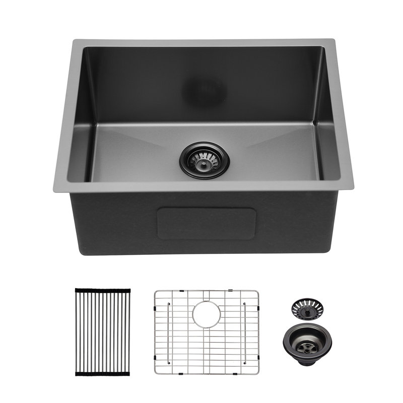 23" Gunmetal Black Kitchen Sink - 23"X 18"X 10" Undermount Singel Bowl Kitchen Basin 16 Gauge Stainless Steel With 10 Inch Deep