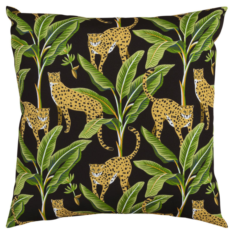 Black and Green Cheetah Print Square Outdoor Pillow