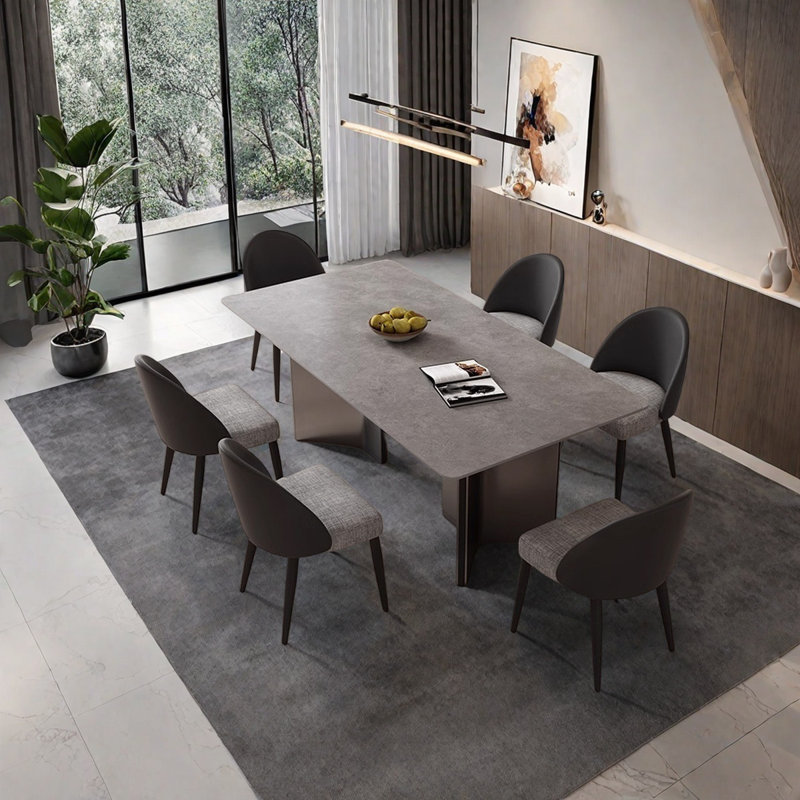 Modern Marble Dining Table Stainless Steel Base, 29.5"H x 63"L x 31.5"W