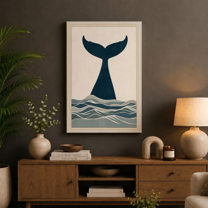 Whale Tail Rising Minimalist - Wrapped Canvas, 24x16 - 61.0 x 40.6 cm, Cream Border