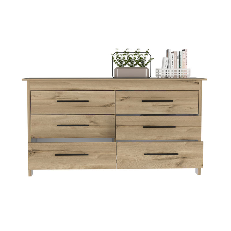 Commode double 6 tiroirs Hms, quatre pieds, plateau supérieur