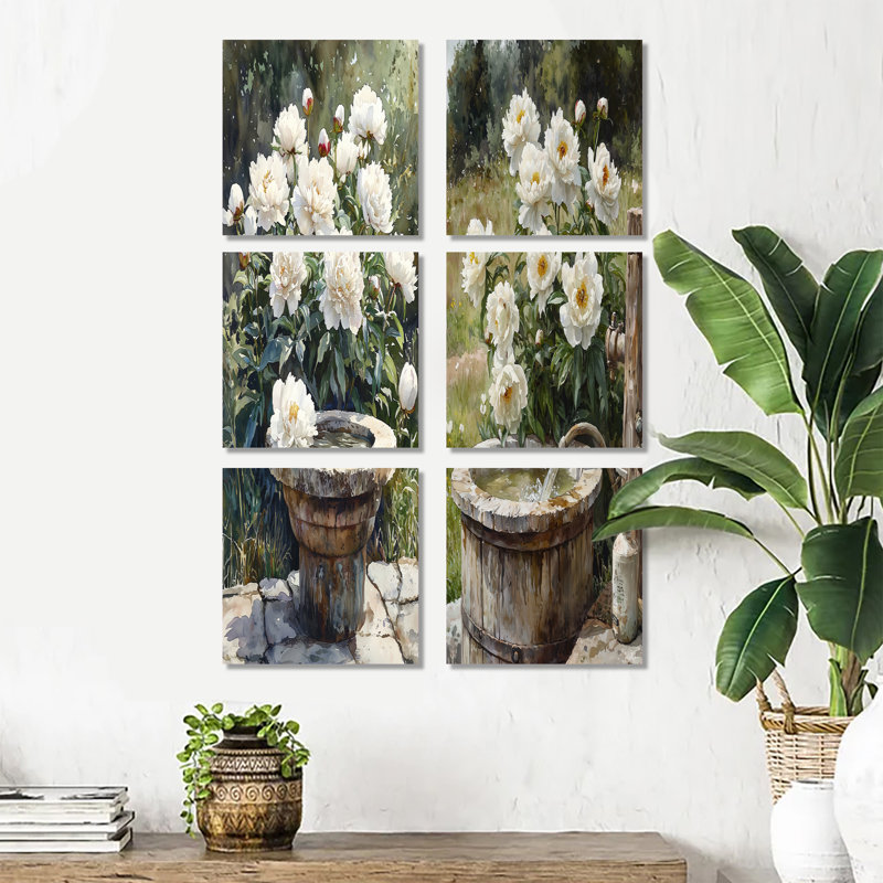 Janay - Ensemble de 6 reproductions d'art sur toile florales, Toile tendue, Ne s’applique pas
