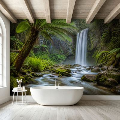 Peler et coller le papier peint adhésif, chutes de la forêt tropicale, Hopetoun Falls, Grand Otway, Victoria, Australie, art mural auto-adhésif et amovible