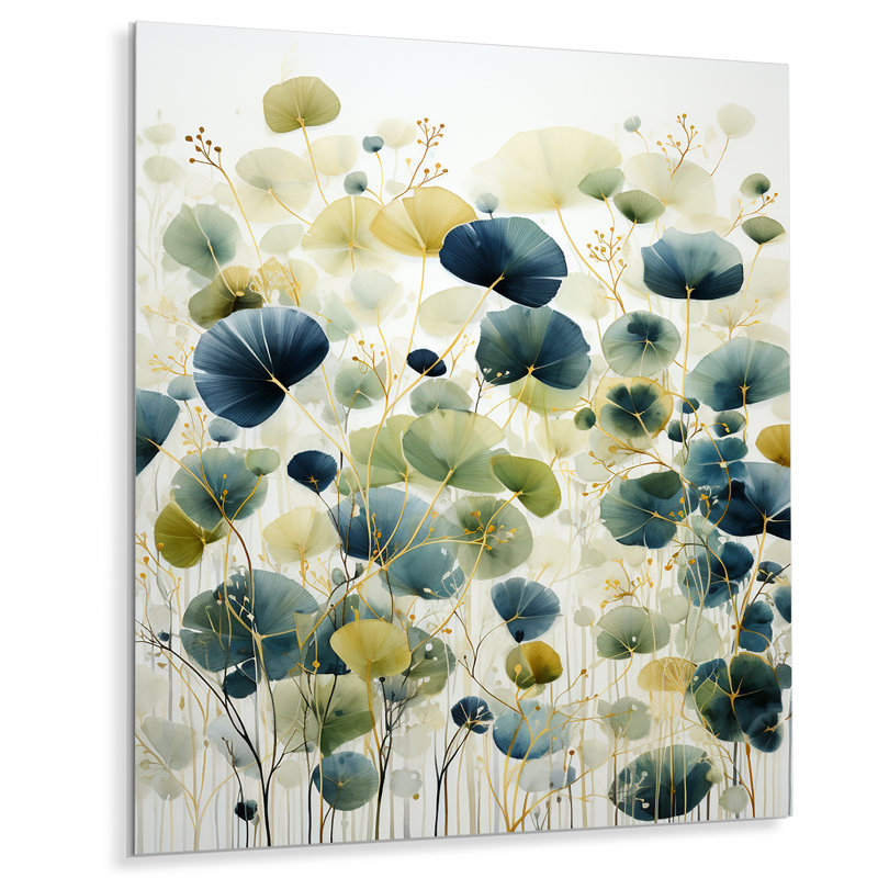 «Blue Green Botanical Elegance - Abstract Botanicals», reproduction d'art en métal, H 20 po x l 12 po