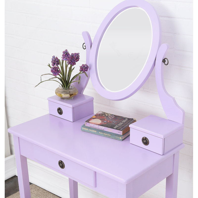Wood Moniya Makeup Vanity Table And Stool Set, Purple, Purple