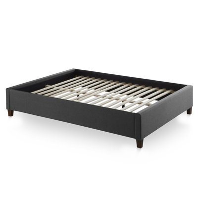 Upholstered Platform Bed Base with Wood Slats, King, Dark Gray