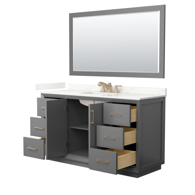 Strada 60'' W Single Vanity, Dark Gray, Giotto Quartz, Satin Bronze