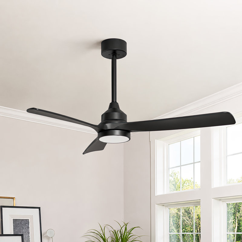 52" Modern Ceiling Fan with Light & Remote, High-Airflow 6-Speed Timer, Low Noise DC Motor, 3CCT & Dimmable ﻿, Black, Black