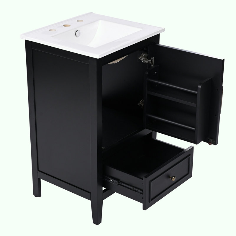 Meuble-lavabo de 20 po avec lavabo, Noir, noir, noir, noir