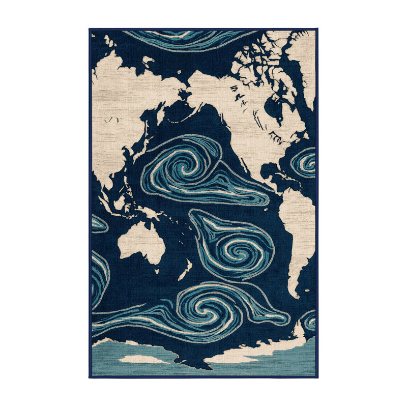 Washable Ocean Current Map Coastal Area Rug, Runner 2' x 4'