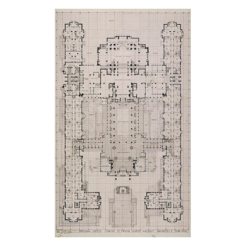 «Imperial Hotel Ground Floor Plan» par Frank Lloyd Wright - Impression giclée, H 28 po x l 22 po
