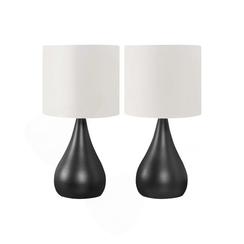 Lighting, ensemble de 2, H 18 po, lampe de table, métal noir, abat-jour ivoire / crème, contemporain