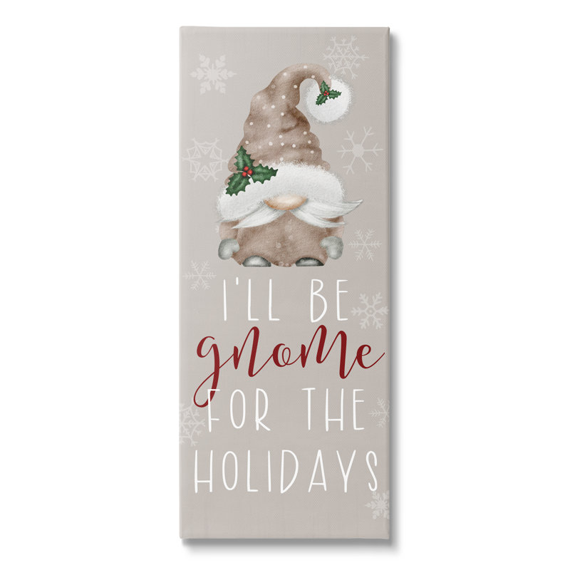 Gnome pour les Fêtes, texte neutre aux tons neutres, estampe numérique encadrée par Lux + Me Designs, Toile tendue