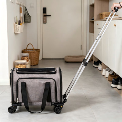 Rolling Wheeled Pet Carrier 600D Oxford Breathable Expandable Airline Approved Travel Cat Dog Bag