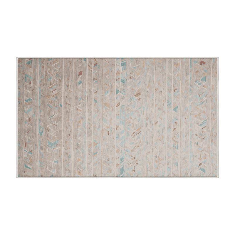 Machine Washable Beige Area Rug, Rectangle 7' x 9'