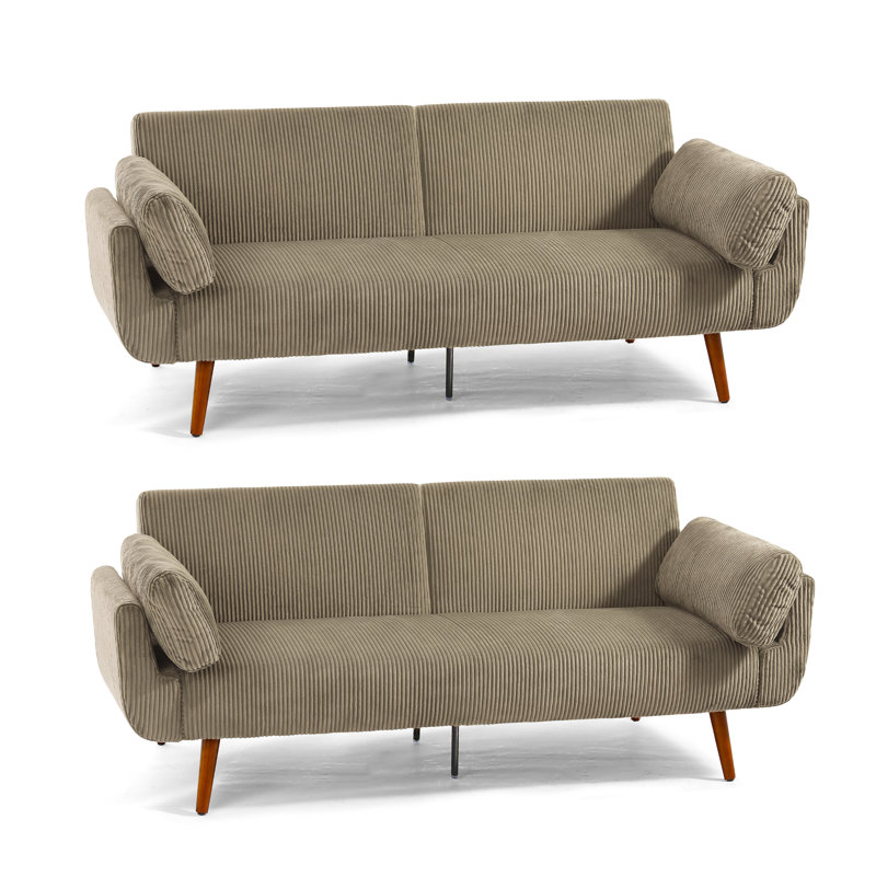 Flared Arm Convertible Corduroy Sleeper Sofa（Set of 2）, Khaki