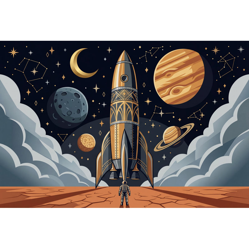 Papier peint fusée astronaute amovible, 120 po x 96 po, Texturé non collé