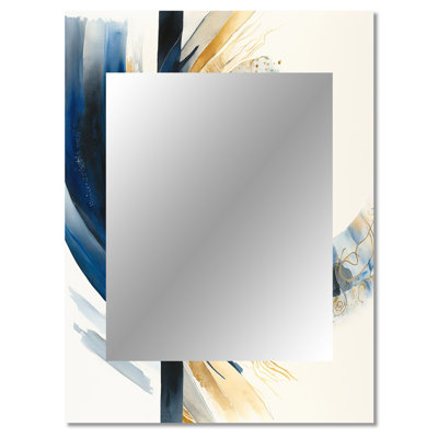 Blue And Gold Swirl Abstract IV - Abstract Spirals Decorative Wall Mirror, Modern Large Mirror, Printed Metal Art
