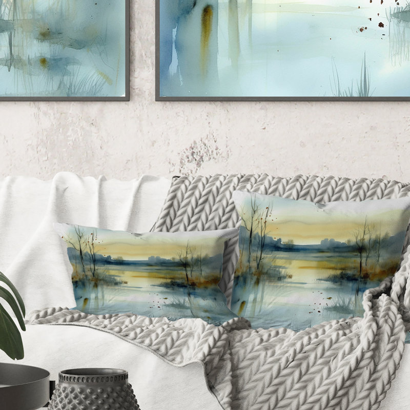 Illustration de paysage d'été en lac III - Coussin décoratif imprimé lac