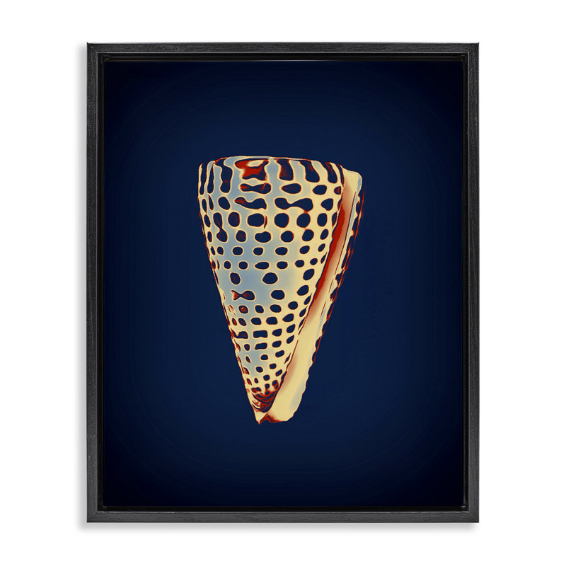  Cone coquillage sur toile encadrée flottante bleue par Graffi * Tee Studios, Cadre flottant noir de jais, H 21 po x l 17 po