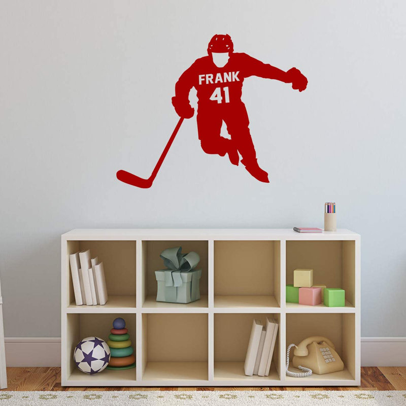 Décalcomanie murale de joueur de hockey Trinx avec nom personnalisé - CS41, H 23 po x l 30 po, Bourgogne, Oui