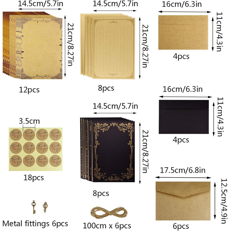 Stationary Paper And Envelopes Set, Aged Paper Writing Paper Stationery Set For Writing Printing