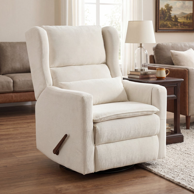Manual Recliner With An Adjustable Headrest And Rocking Function，White, White Chenille 