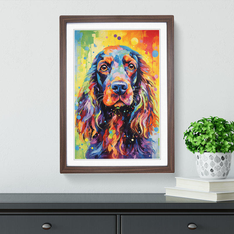 Cocker Spaniel Impressionism - Single Picture Frame Print on Wood, 64cm H x 46cm W x 2cm D, Walnut