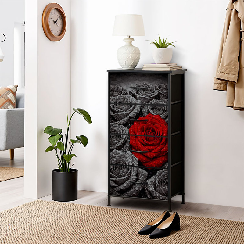 4 Drawer Dresser for Bedroom, Narrow Chest of Drawers, Wooden Top and Study Iron Frame 18"x37.5"-(WxH)