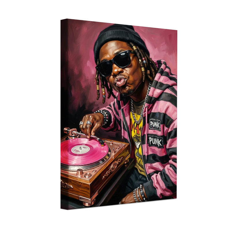 Abstrait dj avec tourne-disque vinyle rose, H 24 po x l 16 po