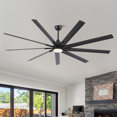 Oversized Industrial Large Black Ceiling Fan with LED Lights and 9 Aluminum Blades