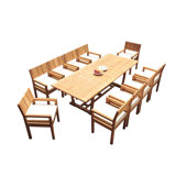 10 Seats 11 Pcs Grade-A Teak Wood Dining Set: 94" Double Extension Mas Rectangle Trestle Leg  Table And 10 Veranda Arm Chairs #01Vr1111