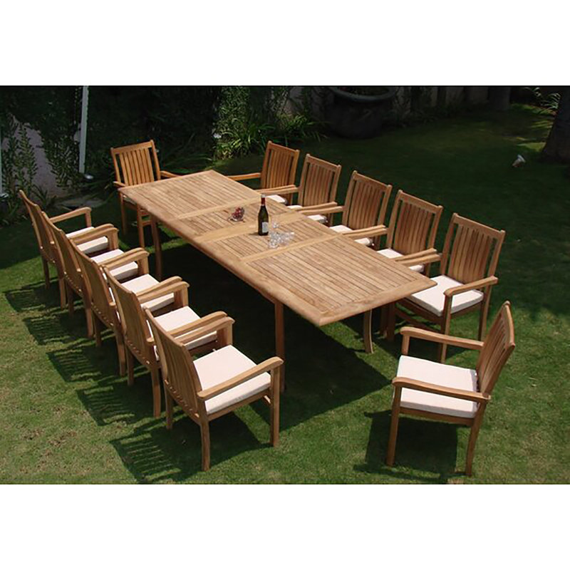 Mallorca Outdoor 13 - Piece Teak Dining Set, 12, 30.5" H x 117" L x 40" W